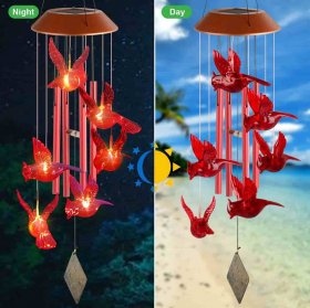Red Bird Solar Wind Chime Outdoor Waterproof, Solar Mobile Hanging Light for Garden, Window, Yard, Birthday Party Decoration