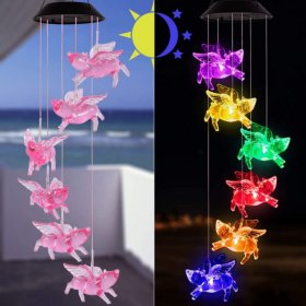Solar Wind Chimes, Pig Solar Wind Chimes Outdoor Decorative Lights For Patio Garden Window Holiday Gifts
