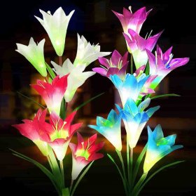 Outdoor Solar Lily Flower Lights for Garden, Lawn ,Patio, Pond, Backyard Decoration - 4 Pack