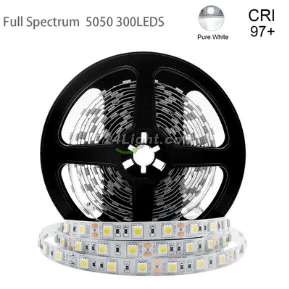 16.4FT 5Meter SMD5050 300LED 12V 60W True Color CRI95+ Full Spectrum Natural Light LED Strip Light