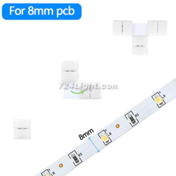 LED Strip Connector Kit for 3528/2835/5050 2 Pin Single Color LED Strip Lights, Includes 10x Gapless Connectors, 10x L Shape Connectors and 5X T Shape Connectors for Different DIY Connecting Needs