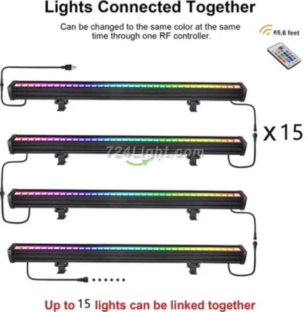 Linkable 7060 Linear LED RGB Wall Washer Lights with Remote Controller, 36W Waterproof Color Changing Wall Washer LED Light for Outdoor/Indoor Lighting Projects, Hotels, Building Wall Decorations