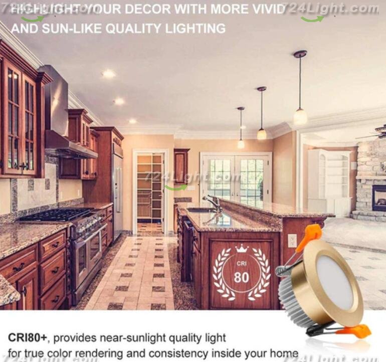 4 Pack 2 Inch LED Dimmable Downlight, 3W(35W Halogen Equivalent) Gold Trim LED Ceiling Light