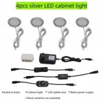 4pcs Pack Round LED Under Cabinet Lighting Stainless Steel LED Puck Light 2W 12VDC, 3 Switches Optional Controllable Puck Light for Motorhome, Caravan, Truck, Kitchen, Wine Cabinet, Wardrobe
