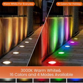 3Watt Low Voltage RGBWW (RGB and 3000K Warm White) LED Well Lights Landscape Lighting IP65 Waterproof Outdoor 12V-24V Ground Lights for Garden Yard Driveway(8Pack)