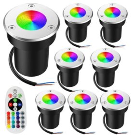 3Watt Low Voltage RGBWW (RGB and 3000K Warm White) LED Well Lights Landscape Lighting IP65 Waterproof Outdoor 12V-24V Ground Lights for Garden Yard Driveway(8Pack)