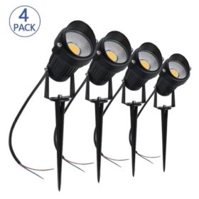 4 PACK of 5W Warm White Outdoor IP65 Ground Inserted LED Garden Light Bullet Head Black Finish