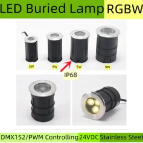 10Pack RGBW IP68 Waterproof Outdoor LED Underground Light 5W 24V Deck light Buried Lamp Spotlight for Pathway Driveway Garden Recessed Landscape with Stainless Steel Body PC Cover Tempering Glass Len