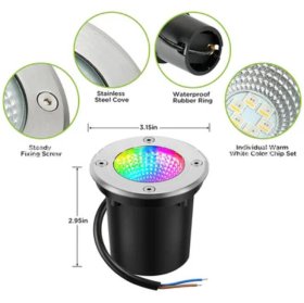 5Watt Low Voltage RGBWW (RGB and 3000K Warm White) LED Well Lights Landscape Lighting IP65 Waterproof Outdoor 12V-24V Ground Lights for Garden Yard Driveway(8Pack)