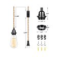 (image for) Plug In Hanging Light Fixture, 15ft E26 Bulb Socket with Switch Cord, Industrial Twisted Hemp Rope Headlamp
