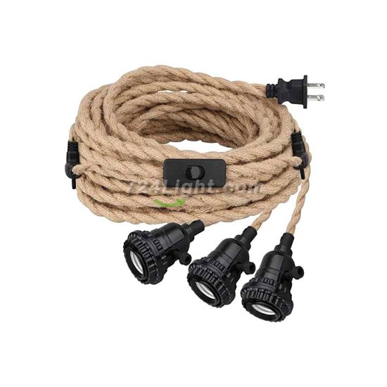 (image for) Triple Pendant Light Cord Kit, 22.5ft Hemp Rope Pendant Light Plug with Separate Switch, Retro Industrial Hanging Light Cord Set