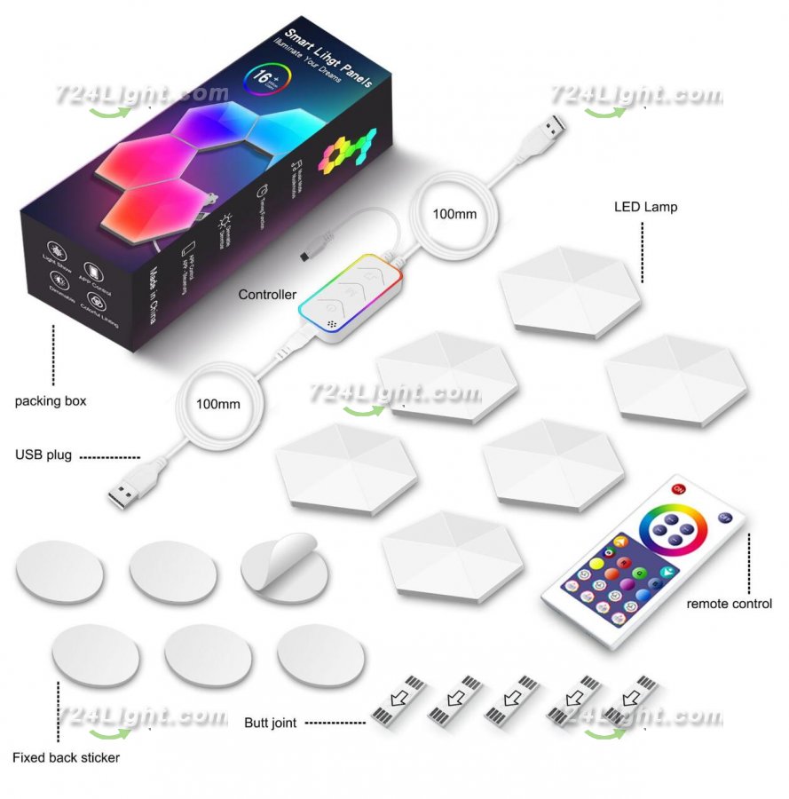 Hexagon Lights Smart App Control RGB Hexagon LED Lights for Wall or Desktop with Music Sync for Gaming Room Streaming Decor