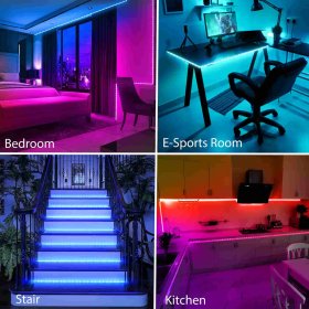 75ft LED Lights for Bedroom, RGB LED Strip Lights for Living Room, Party Decor with Dimmable Lighting, Bright Adjustable Colors, and 8 Lighting Modes, Adhesive Backing
