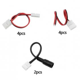 LED Strip Connector Kit for 2835/3528/5050 2Pin Single Color Strip Light, Includes 4 X 2 Pin 10mm Strip to Wire Jumper, 4 X 2Pin 10mm Strip to Strip Jumper, 2 X 2 Pin 10mm Strip to DC Cable Jumper