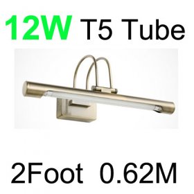 Retro Bronze 12W Led Bathroom Mirror Light 2Foot 0.62M T5 Tube Lights With 85-265V Waterproof Driver Mirror Front Lights