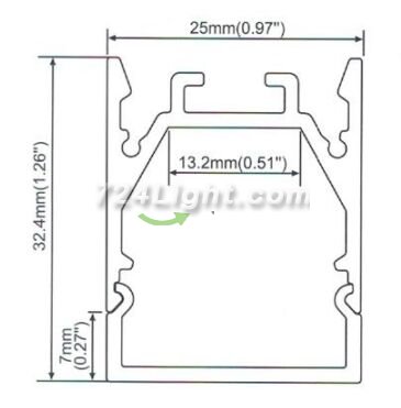 PB-AP-GL-106 LED Aluminium Channel 1 Meter(39.4inch) Recessed 32.4mm(H) x 25mm(W) suit for max 13.2mm width strip light