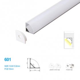 15.8*15.8MM Mini V Shape Corner LED Profile with Arched White Cover for Corner Mounting