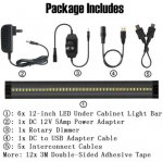 6 Pack 7mm Thick Black Finish LED Under Cabinet Lighting Kit Dimmable 1800LM CRI90 SMD2835 12V 30W with Dimmer & Power SUpply Included