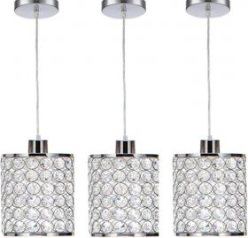3 Pack Adjustable Chrome Crystal Chandeliers for Kitchen Dinning Room Bedroom 3 Lighting Colors 3000K/4000K/6000K（CCT Adjustable）