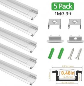 Silver U01 9x23mm U-Shape LED Aluminum Channel System for LED Strip Light Installation