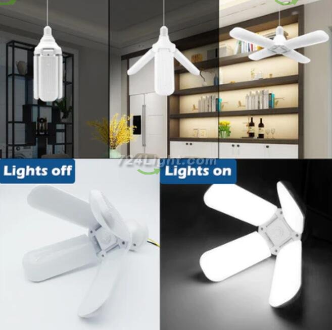 60W Deformable LED Garage Ceiling Lights 6000LM 6500K White 400W Equivalent CRI80+ E26/E27 Base
