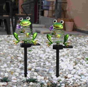 Solar Lights Outdoor Decoration, Frog Crack Glass Ball Metal Garden Lights