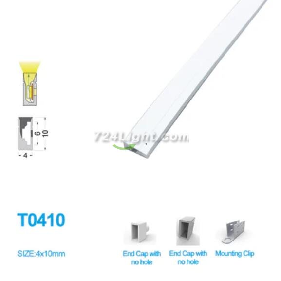 1M/5M/10M/20M Pack of T0410 LED Neon Light Housing Kit with End Caps and Mounting Clips, Flexible Neon Channel Fit for 5mm Wide LED Strip Lights