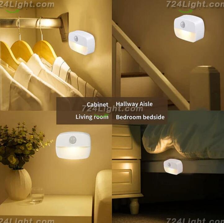 4Pack PIR Motion Sensor LED Night Light, Motion Activated Under Cabinet Light, Battery Operated Stick-on Anywhere Motion Activated for Kitchen Stairway (Battery not included)