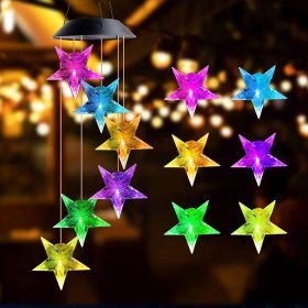 Solar Wind Chimes, Star Outdoor Waterproof Color-Changing LED Mobile Solar Powered Light for Garden, Party, Yard, Window, Outdoor Decorations