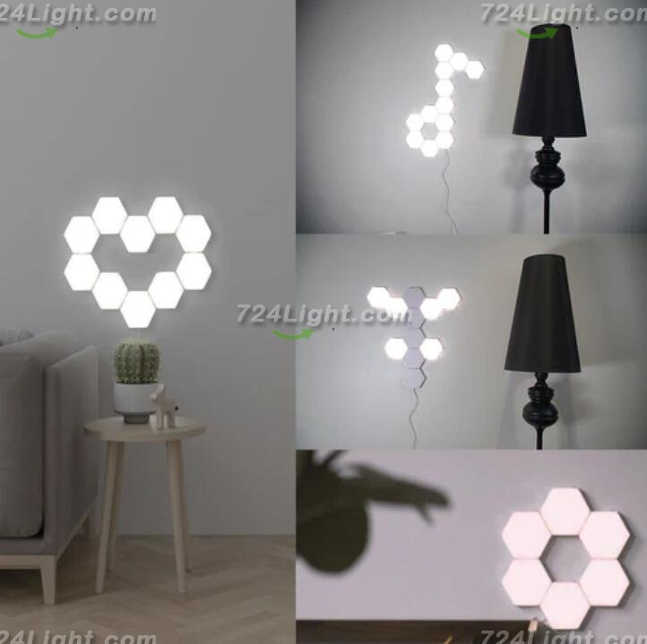 6 Pack Hexagonal LED Wall Light, DIY Modular Touch Sensitive Lights LED Night Light