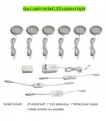 6pcs Packing Rounded LED Stainless Steel Under Cabinet Lighting 2W 12VDC 3 Switches are Available Controllable Puck Light for Motorhome, Caravan, Truck, Kitchen, Wine Cabinet, Wardrobe