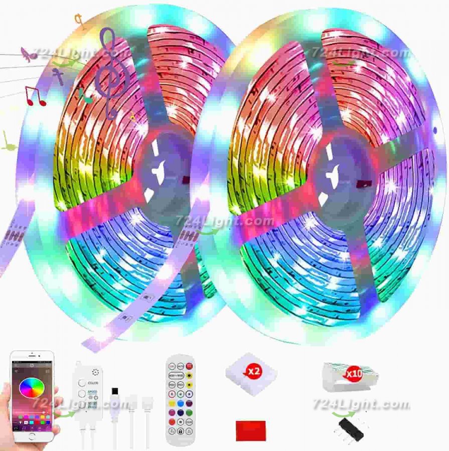 LED Strip Lights 32.8ft Color Changing 5050 RGB Led Lights for Bedroom,Built-in Mic,Led Lights With App Control and IR Remote For Home Decoration