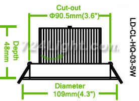 5W CL-HQ-03-5W LED Downlight Cut-out 90.5mm Diameter 4.3" Gold Recessed Dimmable/Non-Dimmable Ceiling light