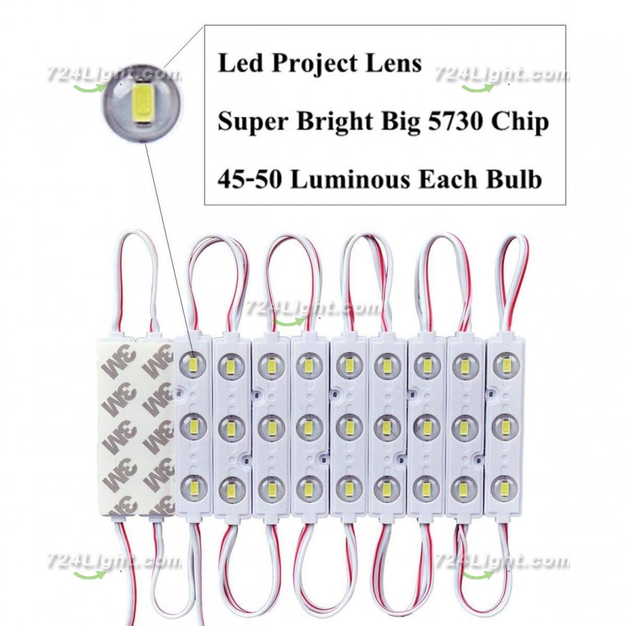20pcs/pack LED Modules String with 5730 3 LED 160°Beam DC12V 90LM 1.5W Module Light Waterproof IP67 with Adhesive Tape Back