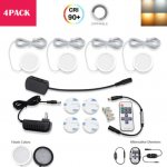 A-Series 4 Pack (4*2W) Dimmable CRI 90 Ultra Thin LED Under Cabinet Puck Lights With Dimmer & Power Adapter,All Accessories Included