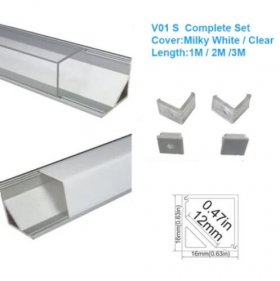 Silver Corner LED Profile V01 16x16mm V-Shape Vertical Cover Corner Mounted Aluminum Extrusion
