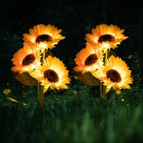 Outdoor Solar Garden Stake Lights, 3 Heads Waterproof Solar Sunflower Lights for Garden, Lawn, Patio, Backyard, Pathway Decoration(2 Pack)