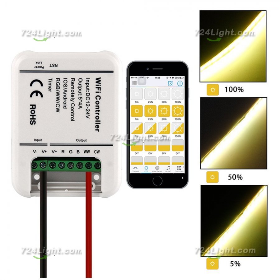 12V Wifi Android LED Strip RGB RGBW Controller With Remote 5 Channels Control By Phone