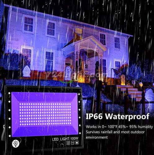 2Pack Black Lights - 100W 385-400 nm AC85-265V Upgraded LED Flood Light with Switch, Waterproof IP66 for Glow Party, Stage Lighting, Aquarium, Glow in The Dark, Body Paint, Fluorescent Poster, Neon Glow