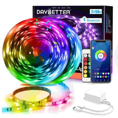 (image for) Led Strip Lights 100ft (2 Rolls of 50ft) Smart Light Strips with App Control Remote, 5050 RGB Led Lights for Bedroom, Music Sync Color Changing Lights For Room Party