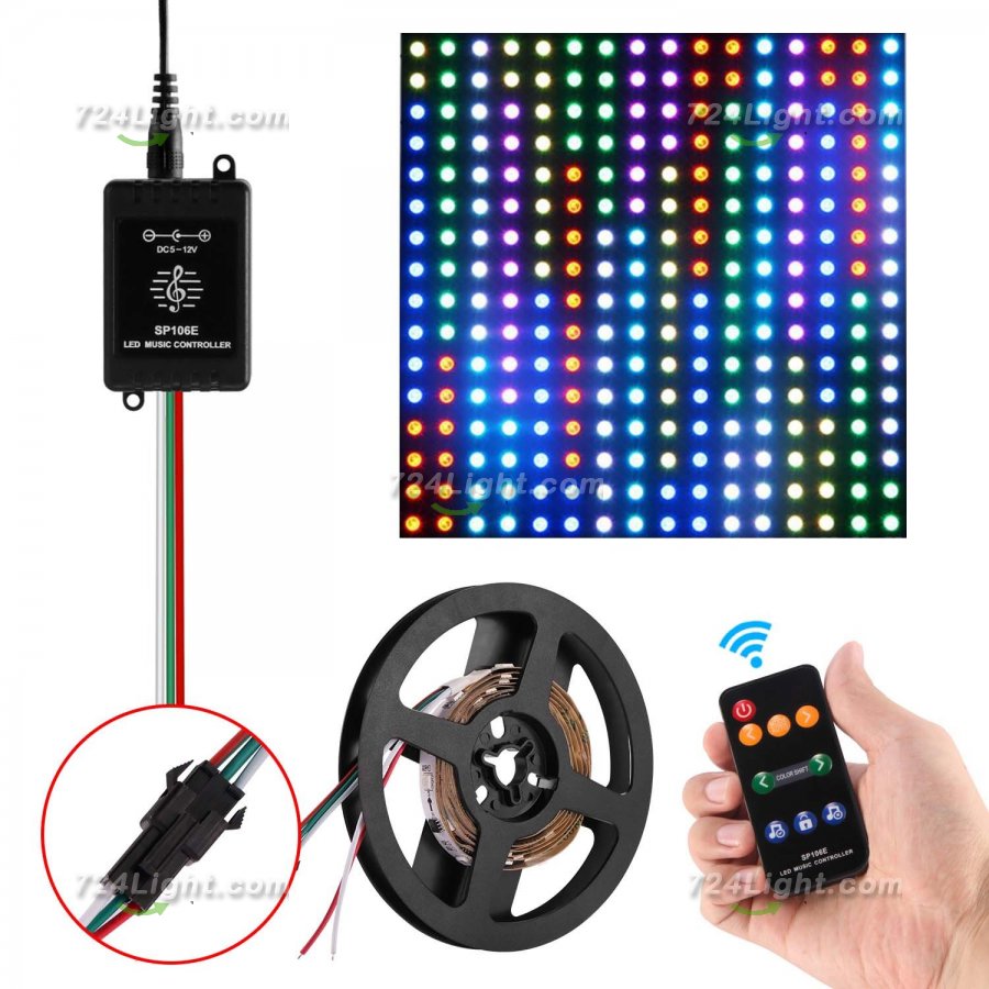 SP106E LED Music Controller, Sound Activated Wireless RF Remote Dream Color LED Controller for WS2812B WS2811 WS2812 RGB LED Strip Lights Sync to Music