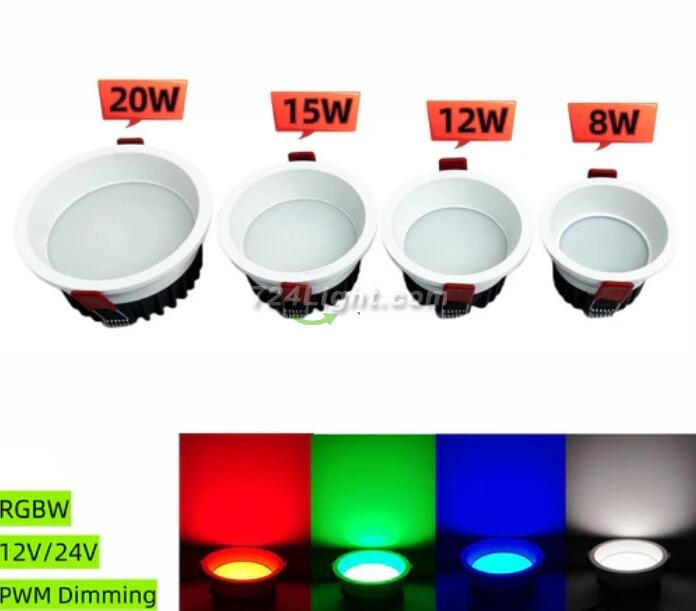 4 Pack RGBW Super Bright Modern Recessed LED Lighting 8W DC12V/24V White Round LED Embedded Panel Lights Aluminum Indoor Ceiling Downlight Hotel Lighting Bar Lighting Dancing Room Lighting Restaurant Lighting