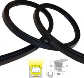 16.4FT(5Meters) 16*16mm 120° Top Emitting IP67 Waterproof Flexible Full Black Silicon LED NEON Tube Housing Fit for 10mm Wide LED Strip Light