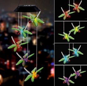 Solar Wind Chimes, Green Dragonfly Solar Hanging Wind Chimes Lights for Patio Garden Windows Outdoor Decoration