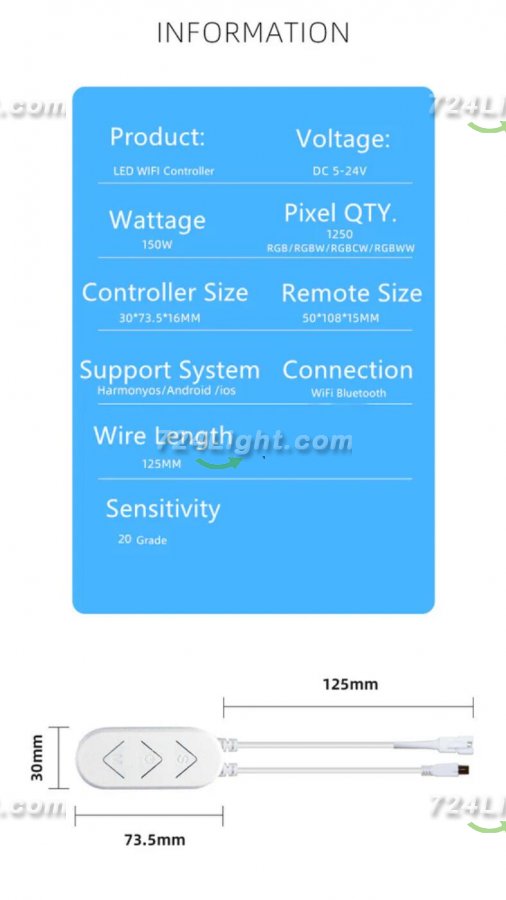 RGB, RGBW, RGBWW SPI LED Controller WiFi Music Controller for Addressale LED Strips and Panels Support WS2811 WS2815 WS2801 SK6812 WS2813 SK9822 APA102C etc iOS/Android App Control