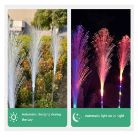 Solar Powered Fiber Flowers Lights, Ip65 Waterproof Lights for Garden, Yard, Path, Party Decoration(2 Pack)