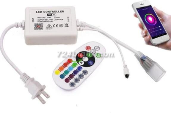 RGB LED Controller, 750W Max High-Voltage WiFi Color Changing RGB Controller (Plastic) with IR Remote and Music Time APP Control System for AC110-130V/ 200-240V LED Tape Rope Strip Lights