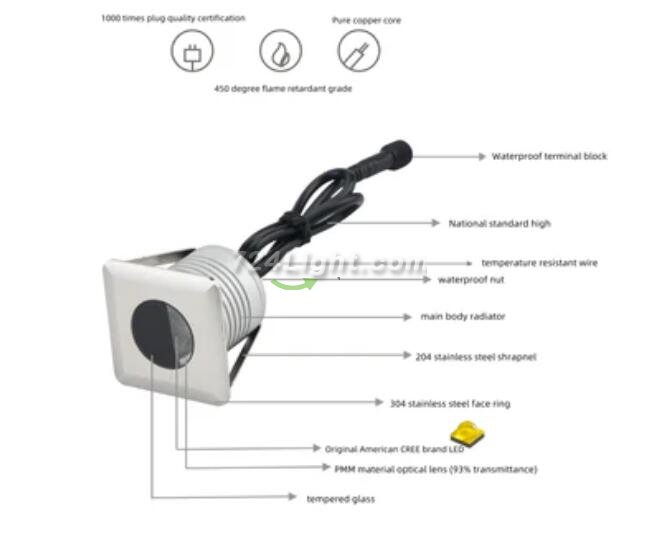 8PCS Pack IP68 3W DC12-24V LED Underwater Light Waterproof Stainless Steel Square Pool Light Inground LED Yard Light