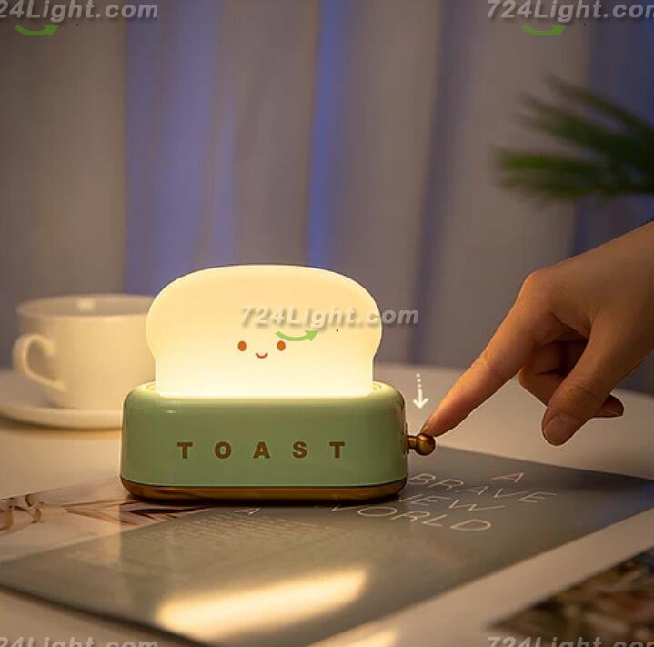 2pcs Pack (1Green+1Pink) Dimmable LED Toast Night Light Rechargeable Desk lamp with Timer for Baby Girls Boys