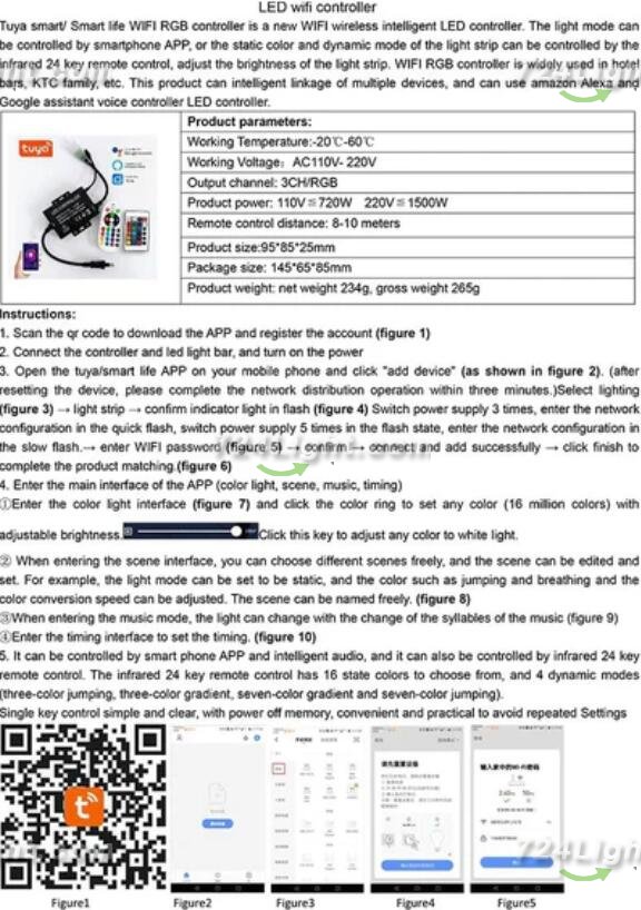 RGB LED Controller, 750W Max High-Voltage WiFi Color Changing RGB Controller (Plastic) with IR Remote and Music Time APP Control System for AC110-130V/ 200-240V LED Tape Rope Strip Lights